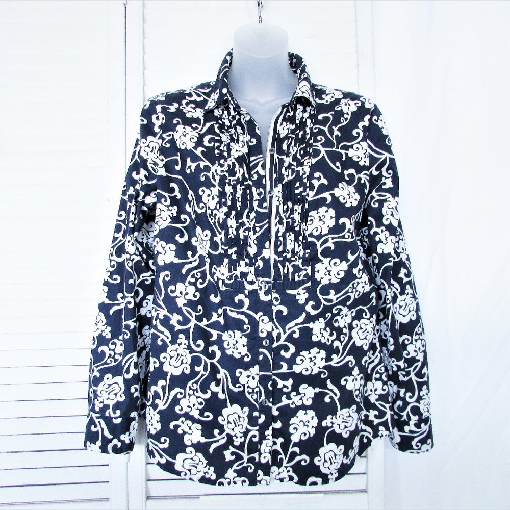 Jones Ny Navy White Tuxedo Button Down Shirt 10 - image 1